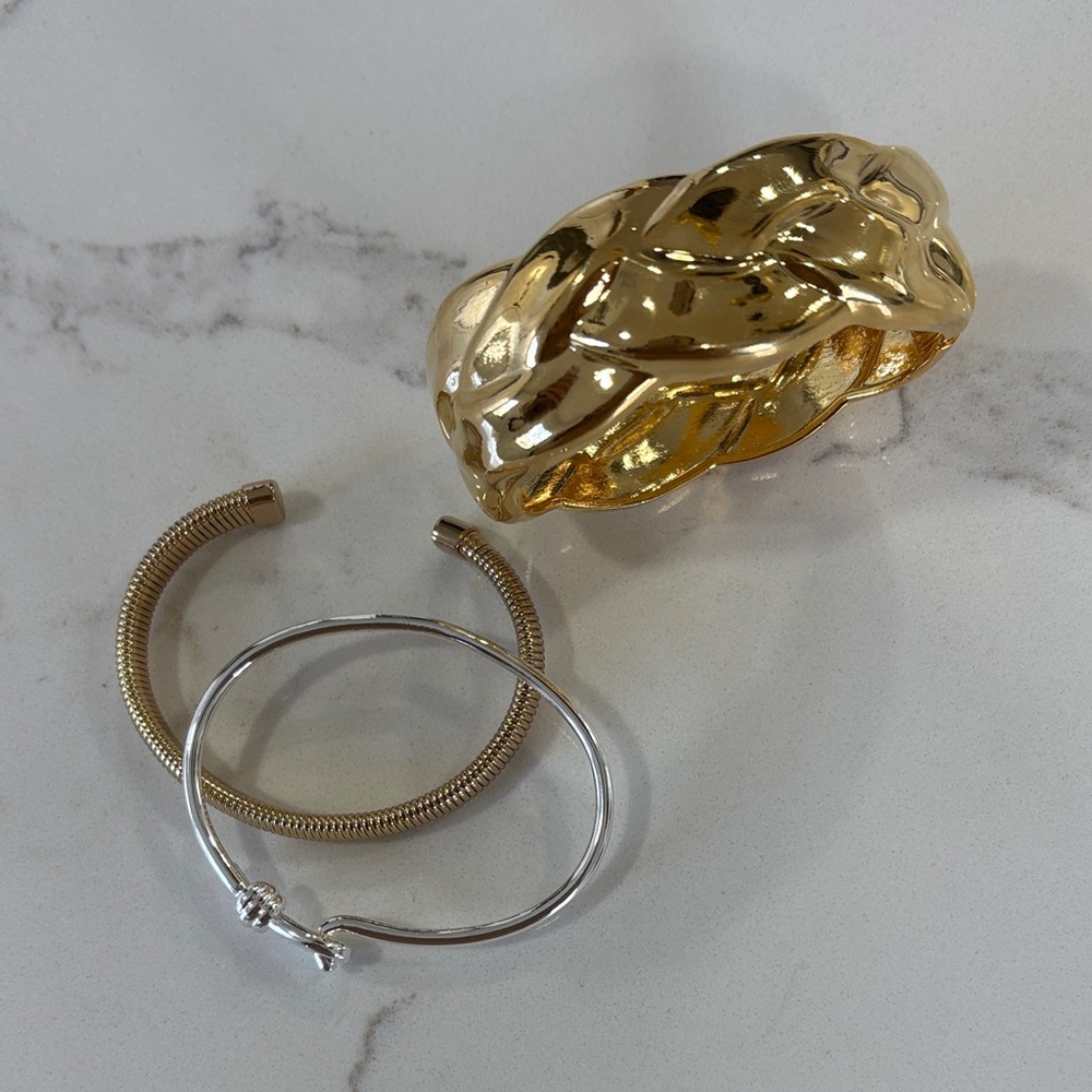 Gold Braided Statement Bangle Bracelets Set Of 3 - image 2